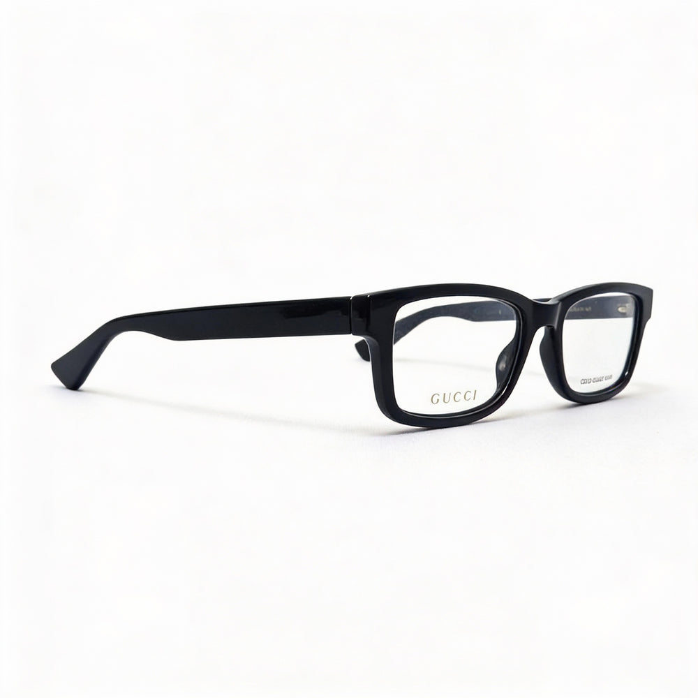 Gucci Rectangle Eyeglasses Unisex — side view, Black Plastic temples