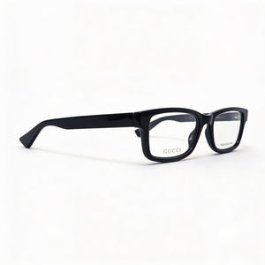 Gucci Rectangle Eyeglasses Unisex — side view, Black Plastic temples