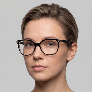 Gucci Square Eyeglasses Women — side view, Black Tortoise temples