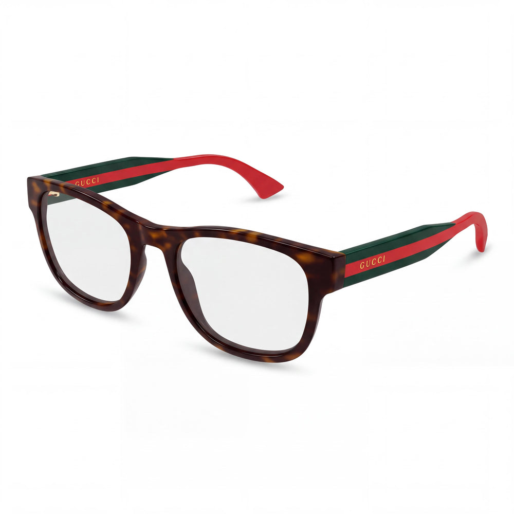 Gucci GG0004ONN Havana/Green Square Eyeglasses for Men, Recycled Acetate frame