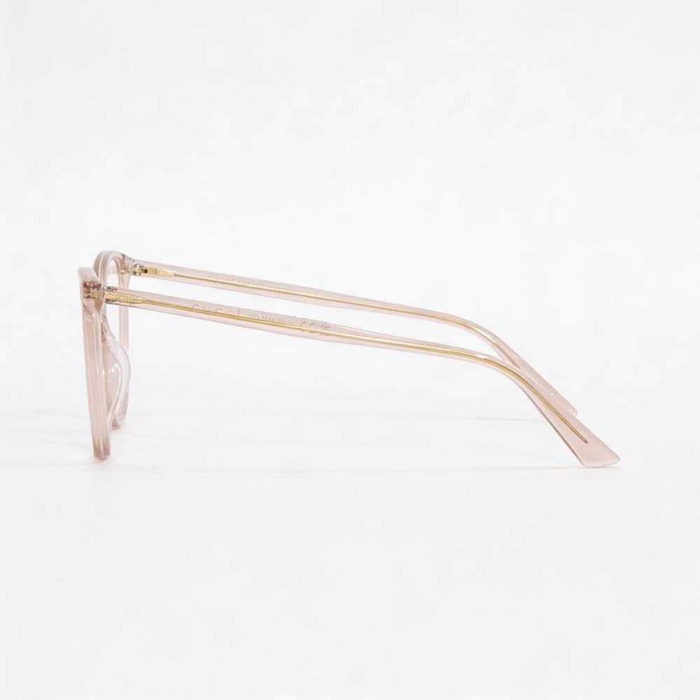 Gucci GG0026O Square Eyeglasses Women — side view, Pink Plastic temples