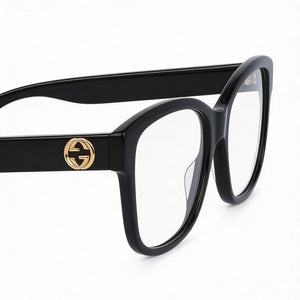 Gucci Gg0038on 001 Square Eyeglasses Women — side view, Black Acetate temples