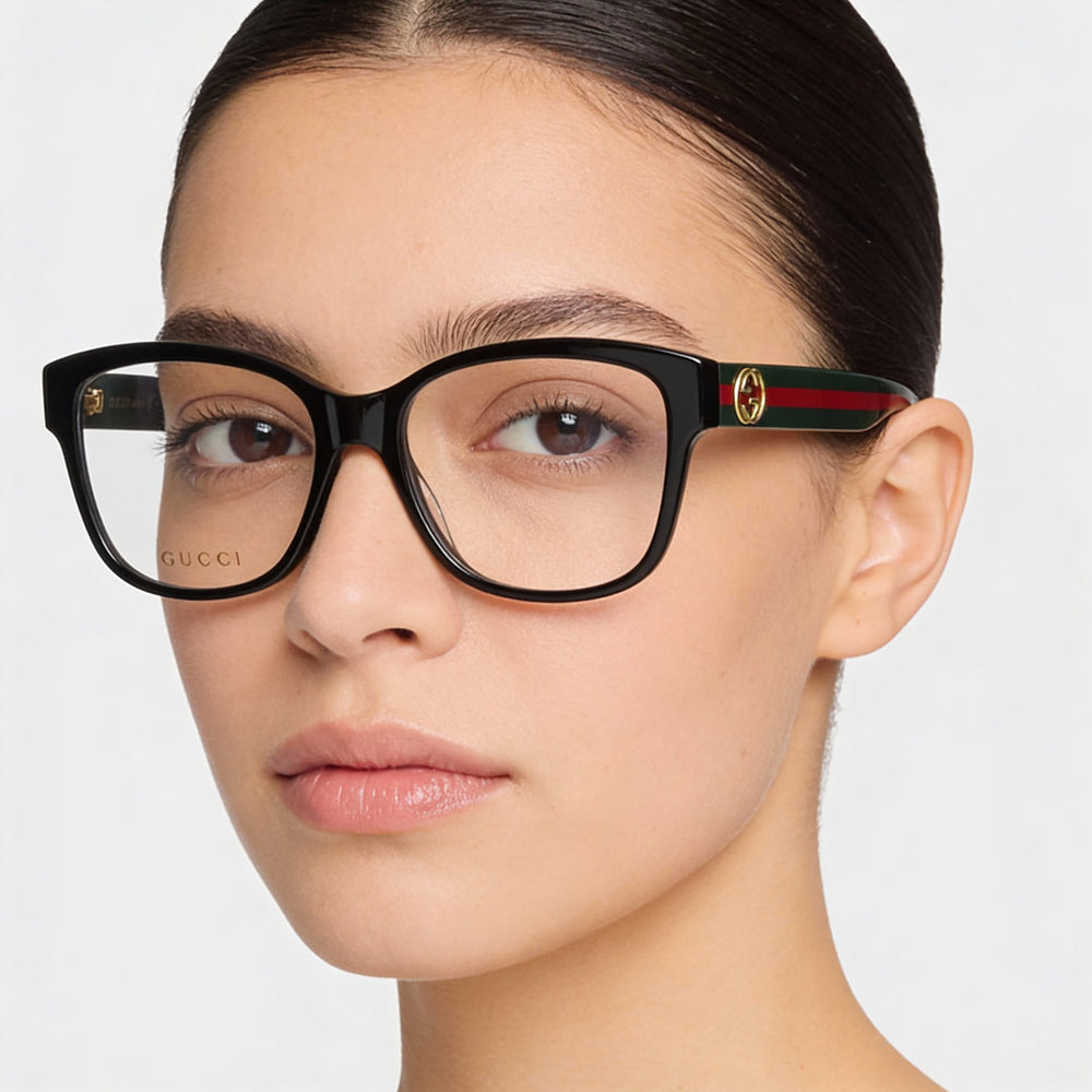 Gucci GG0038ON-011 Square Eyeglasses for Women — front view, Plastic