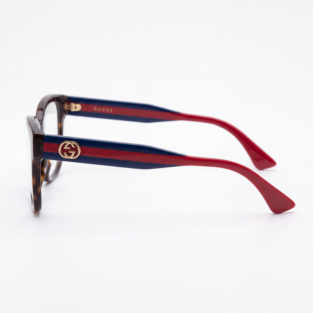 Gucci Gg0038onn-003 Square Eyeglasses Unisex — side view, Havana Acetate temples