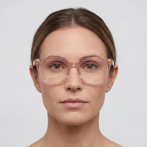 Gucci GG0184O Square Eyeglasses for Women — interior view, Customisable demo lenses