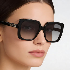 Gucci GG0418S Square Sunglasses Women — side view, Non-Polarized Grey Gradient lens