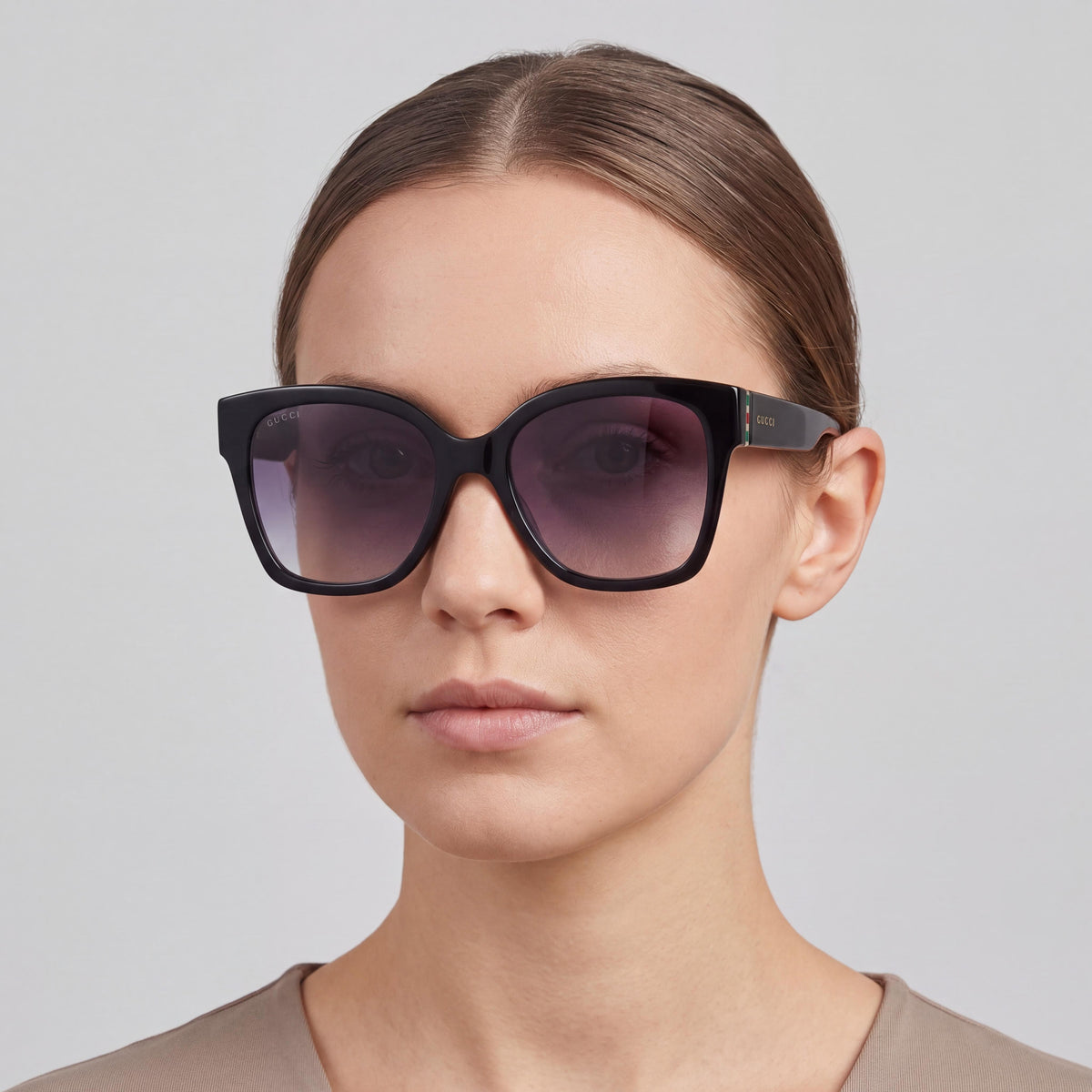 Gafas de sol cuadradas para mujer Gucci GG0459S, negro-dorado-gris, 54 mm, Photo 5