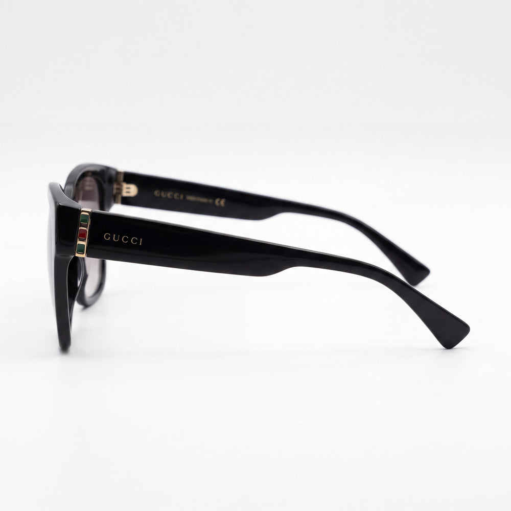 Gucci GG0459S Square Sunglasses Women — side view, Non-Polarized Black-Gold-Grey lens