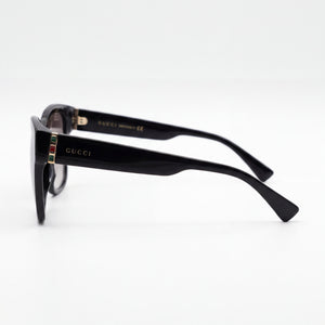 Gucci GG0459S Square Sunglasses Women — side view, Non-Polarized Black-Gold-Grey lens