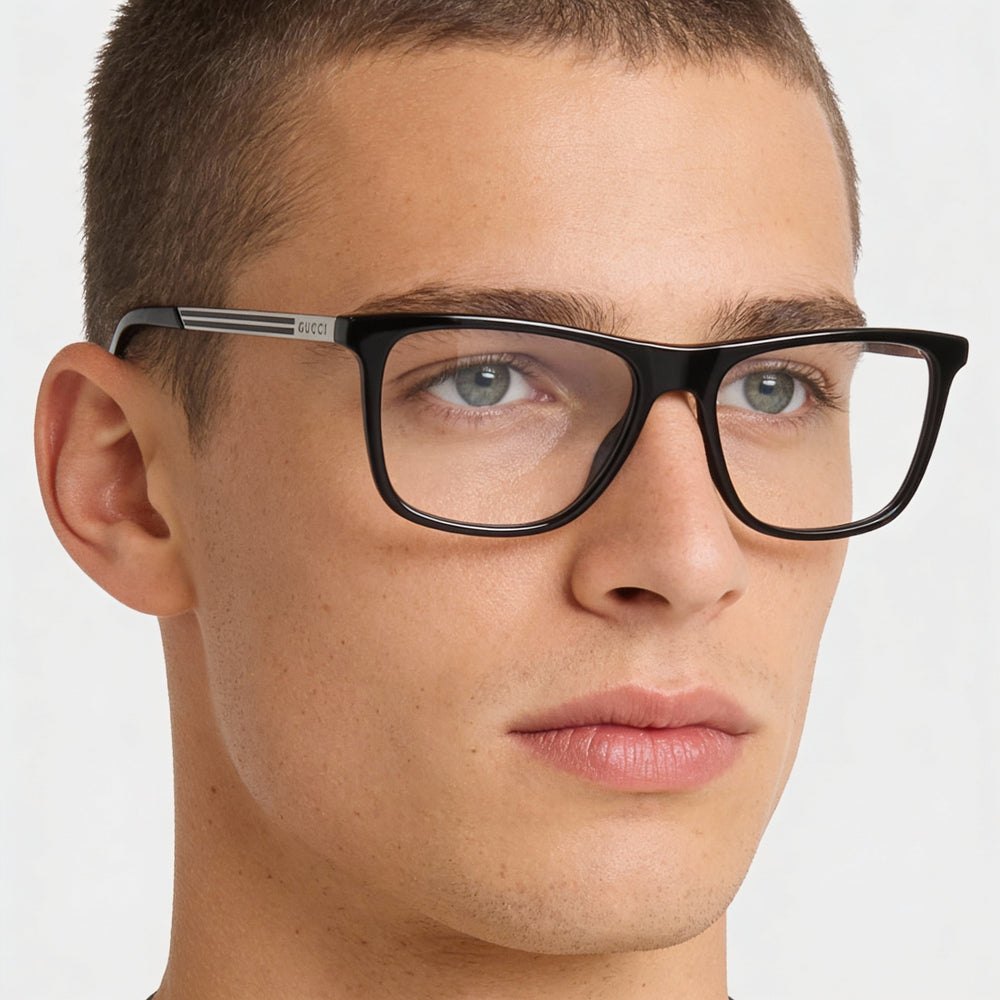 Gucci GG0691O 004 Square Eyeglasses Men — side view, Black Acetate temples