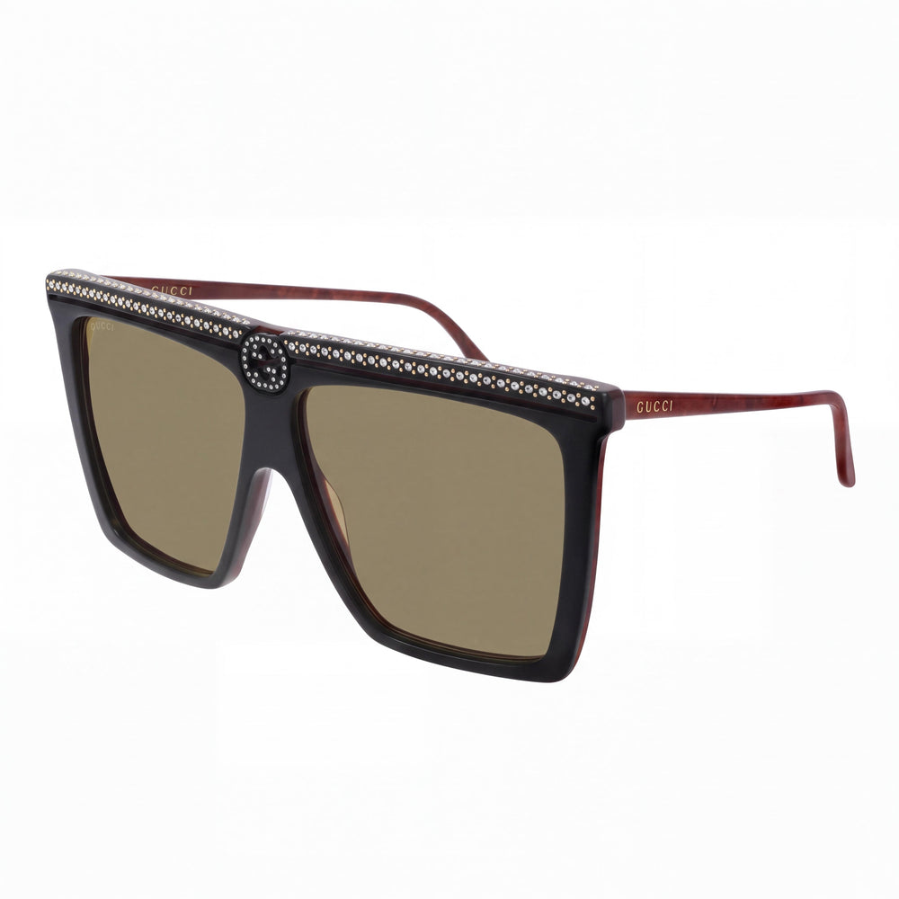 Gucci GG0733S Black Square Sunglasses Unisex, Green-Brown-Green lens