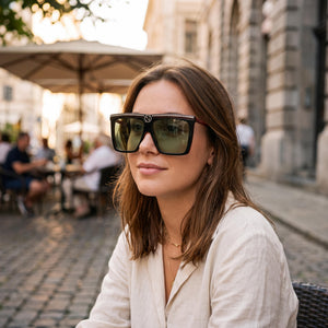 Gucci GG0733S Square Sunglasses Unisex — side view, Non-Polarized Green-Brown-Green lens