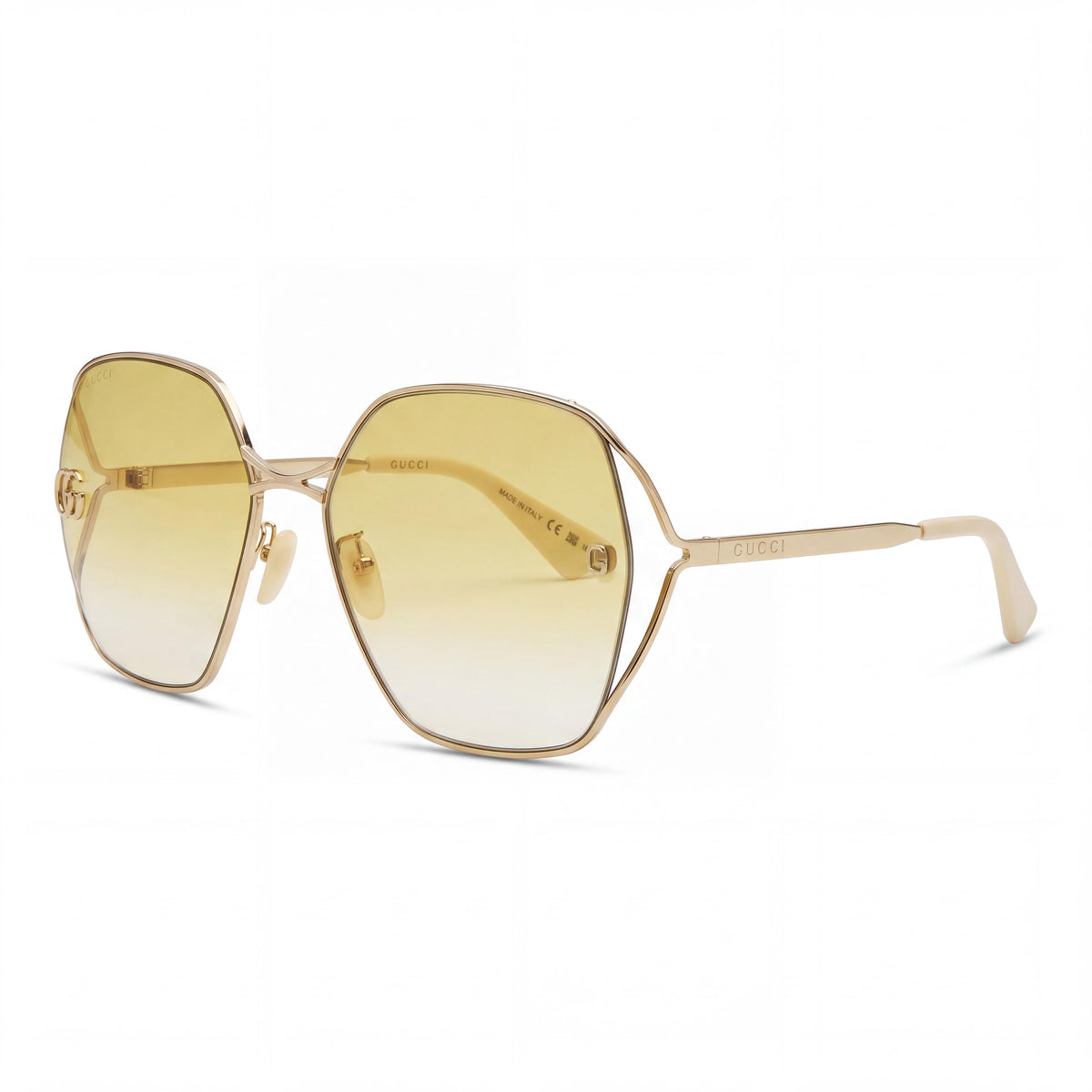 Gafas de sol Gucci 0818SA-004 para mujer, montura redonda/ovalada de metal, color dorado amarillo, lentes degradadas en amarillo vintage, 100% protección UV, 63 mm, Photo 1