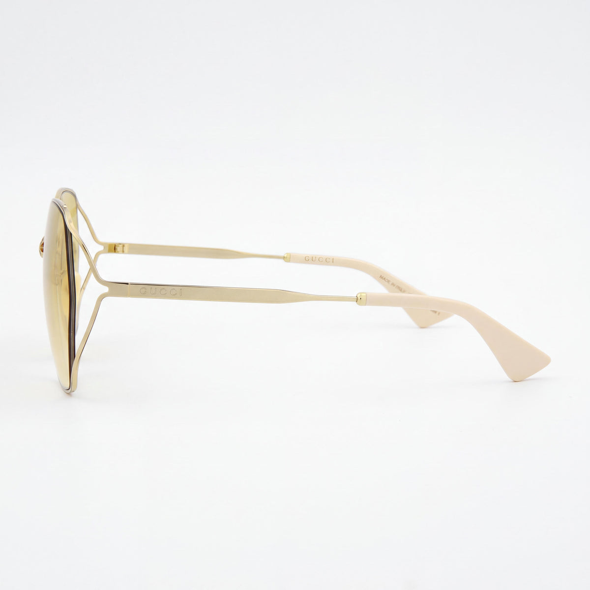 Gafas de sol Gucci 0818SA-004 para mujer, montura redonda/ovalada de metal, color dorado amarillo, lentes degradadas en amarillo vintage, 100% protección UV, 63 mm, Photo 3