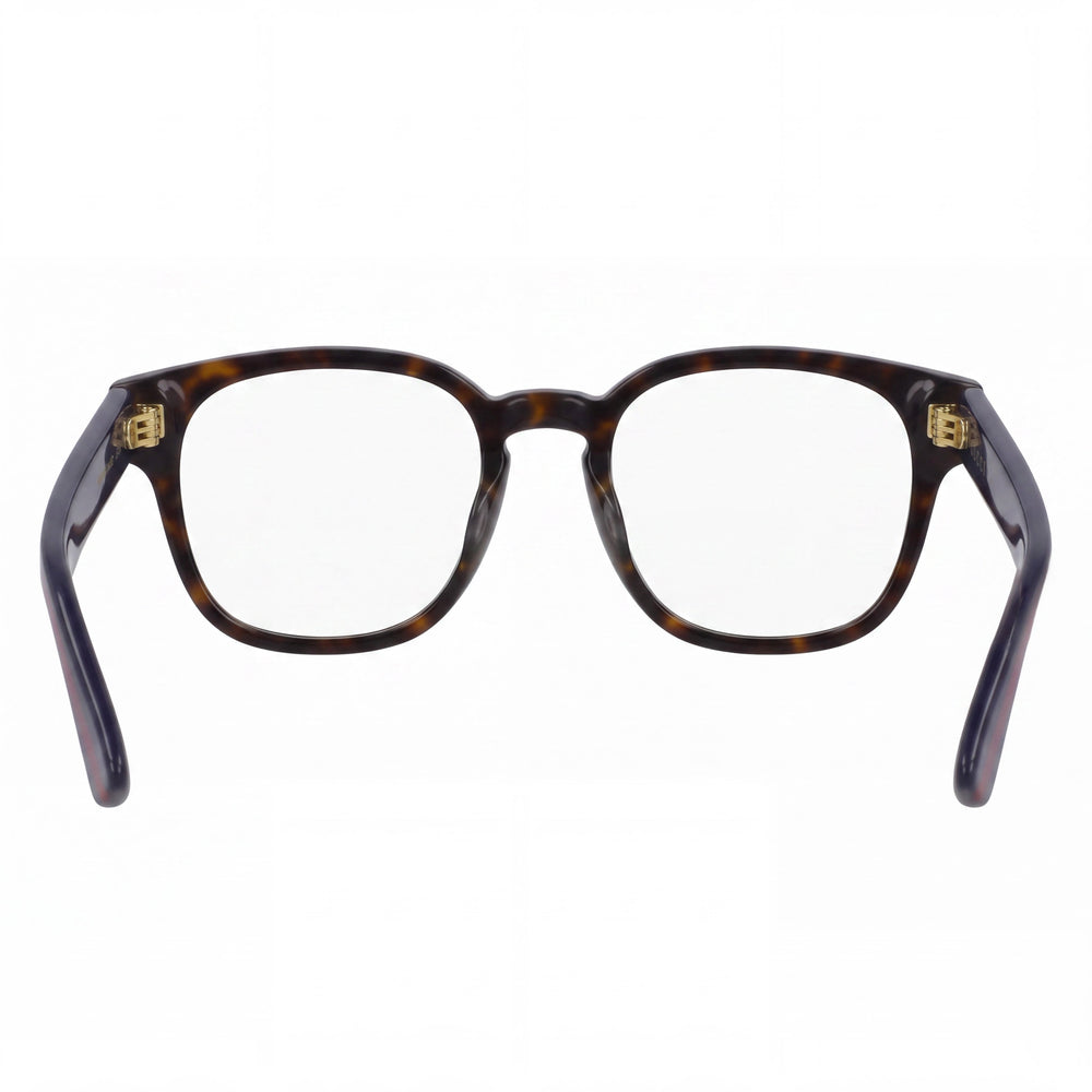 Gucci Gg0927o Square Eyeglasses Men — side view, Dark Havana Blue Logo Plastic temples