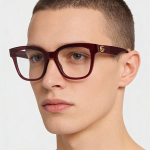Gucci GG0958O 006 52 Square Eyeglasses Unisex — side view, Red Acetate temples