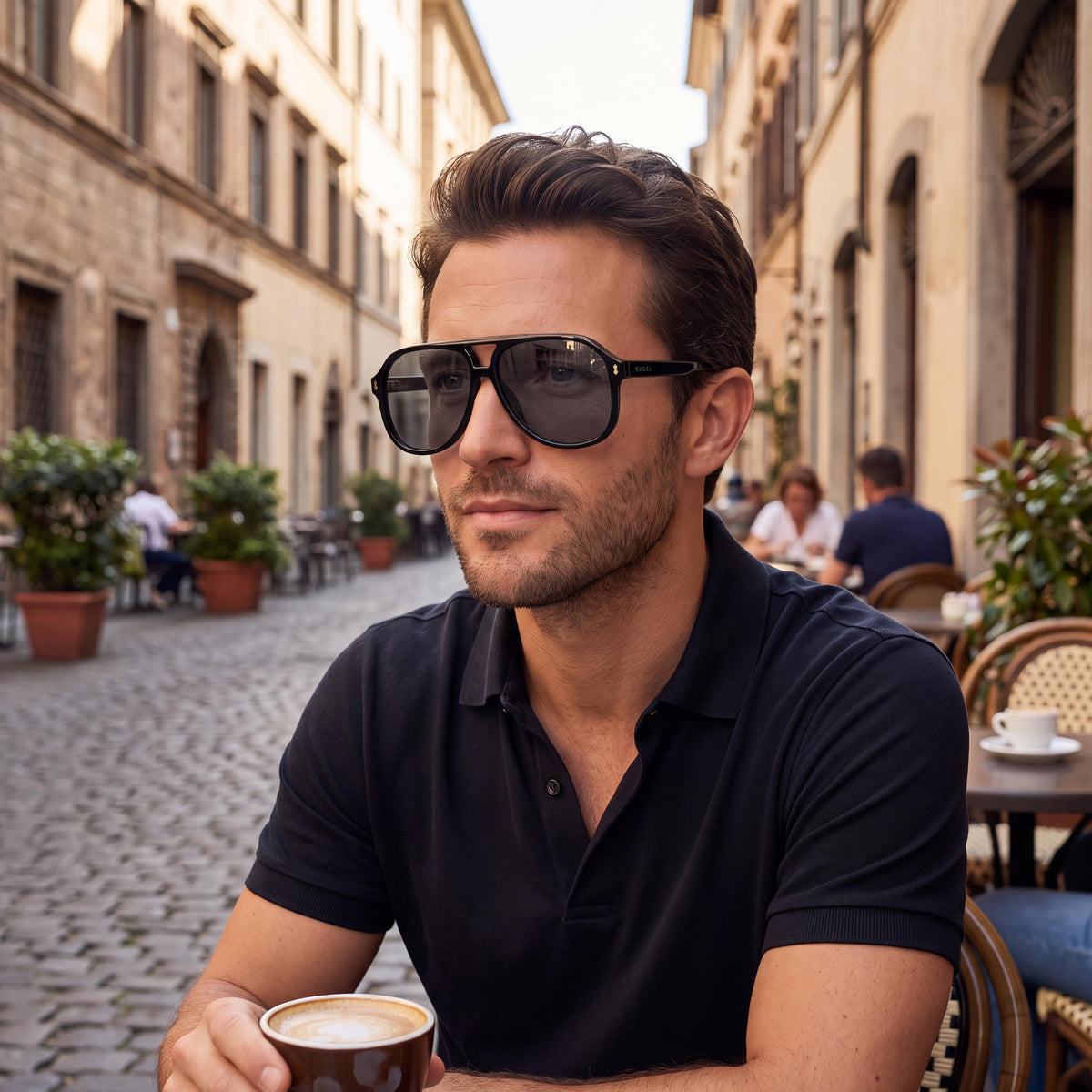 Gucci GG1042S Black-gold Logo/Grey Aviator Sunglasses for Men, 60mm, Photo 5