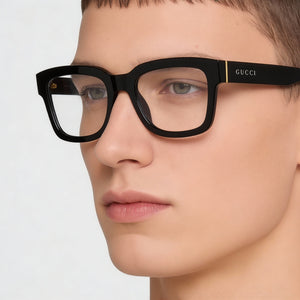 Gucci GG1138O-001 Square Eyeglasses Unisex — side view, Black Acetate temples