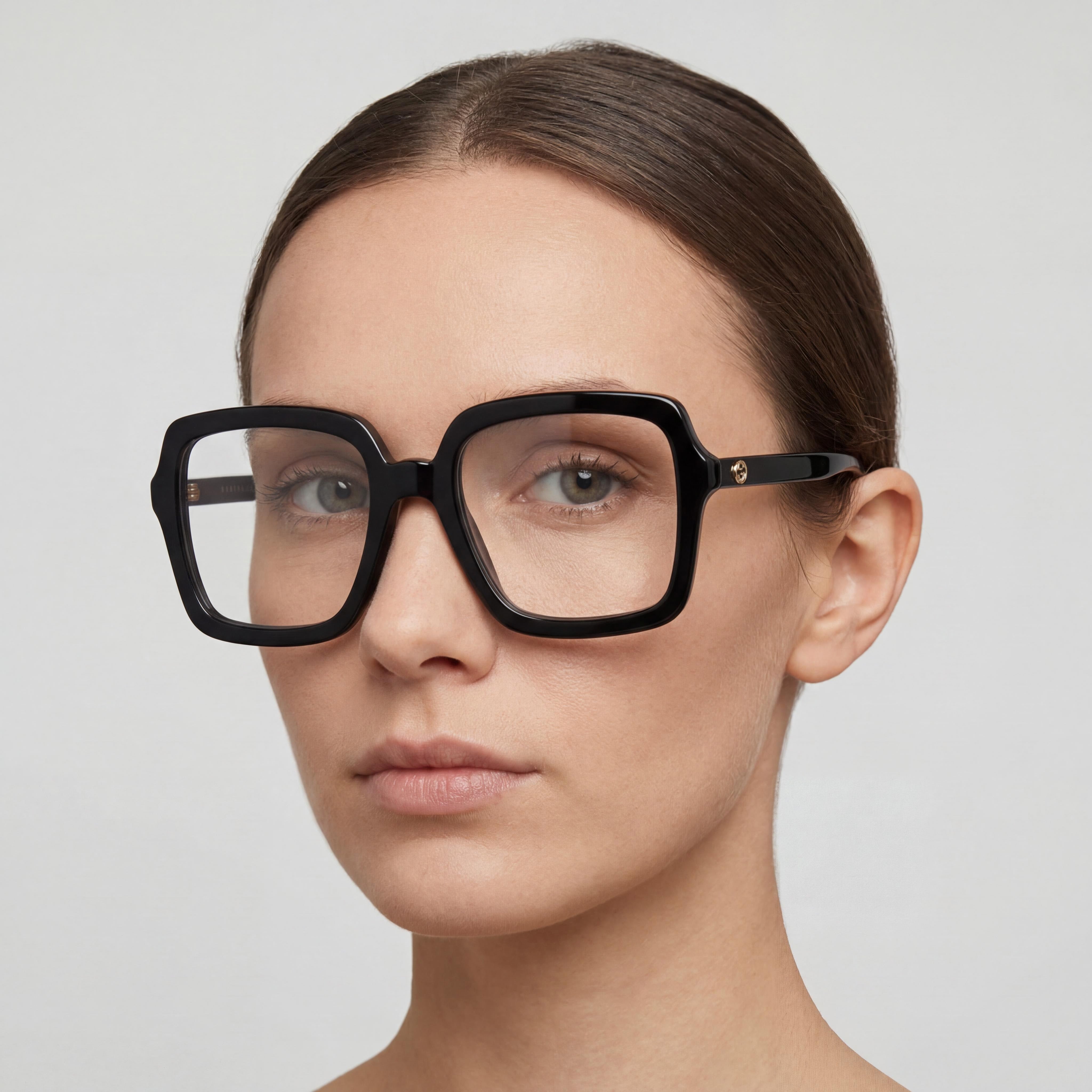 Gafas de vista Gucci GG1318O para mujer, cuadradas, de acetato ecológico negro, con montura completa y lentes transparentes personalizables, 55 mm, Photo 4