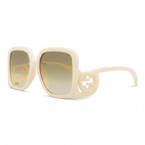 Gucci GG1326S 002 Ivory Square Sunglasses for Women, Brown Gradient lens