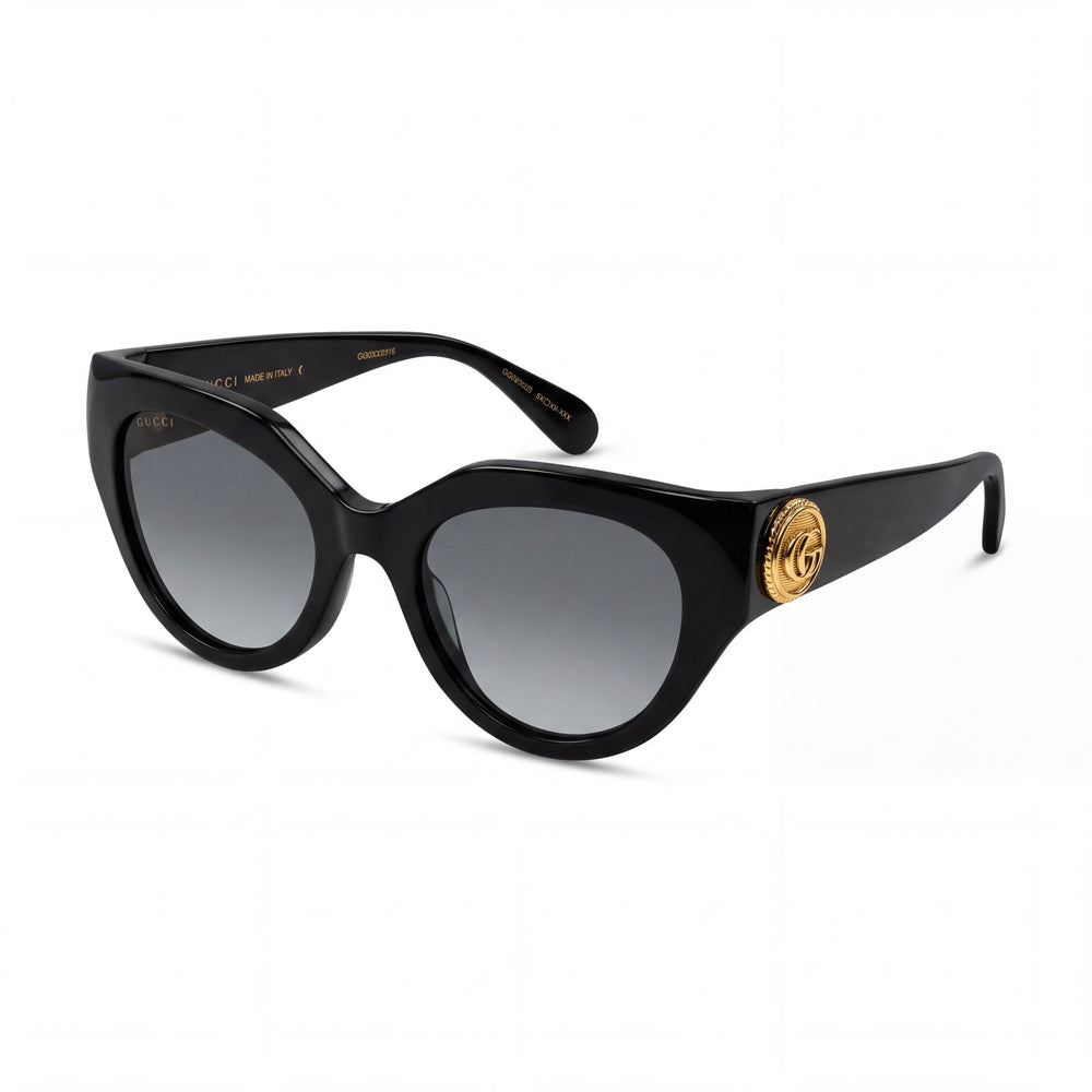 Gucci GG1408S Black Cat Eye Sunglasses for Women, Grey lens