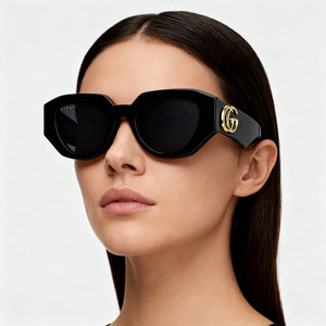Gucci GG1421S-001 Oval Sunglasses Women — side view, Non-Polarized Grey lens