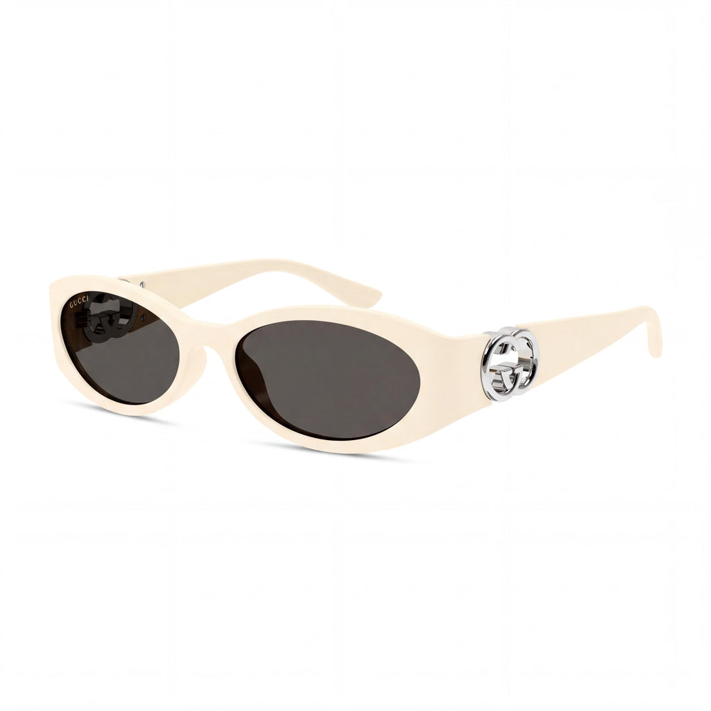 Gucci GG1660S Ivory Oval Sunglasses for Women, Grey lens