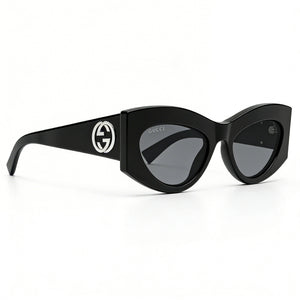 Gucci Gg1843s-001 Oval Sunglasses Women — side view, Non-Polarized Grey lens
