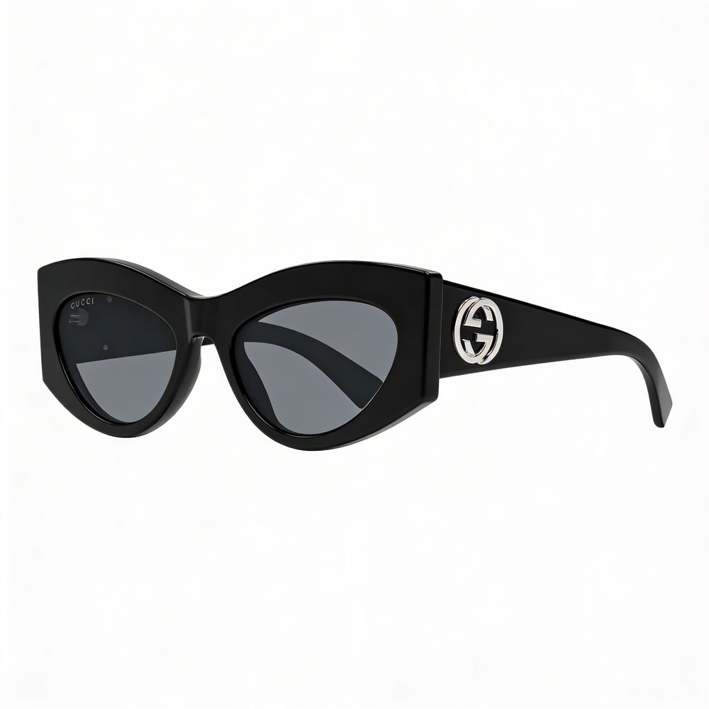 Gucci Gg1843s-001 Oval Sunglasses Women — side view, Non-Polarized Grey lens