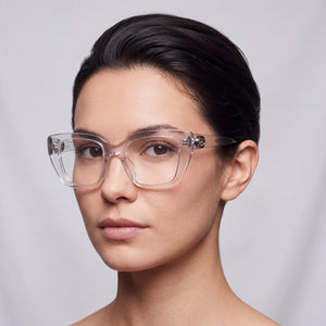 Gucci Gg2028o 004 50 Rectangle Eyeglasses Women — side view, Clear Plastic temples