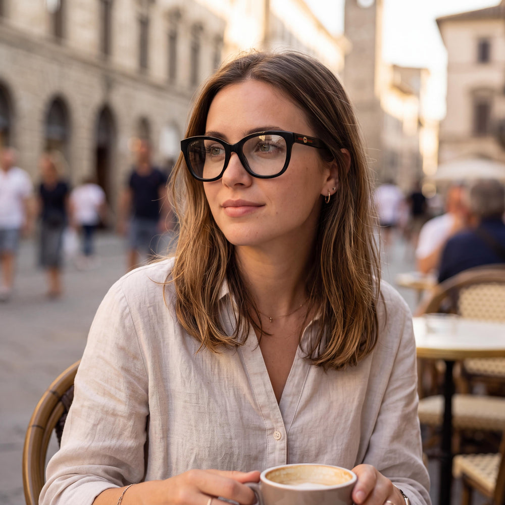 Gucci Gg2104o-004 Rectangle Eyeglasses Unisex — side view, Blue Acetate temples