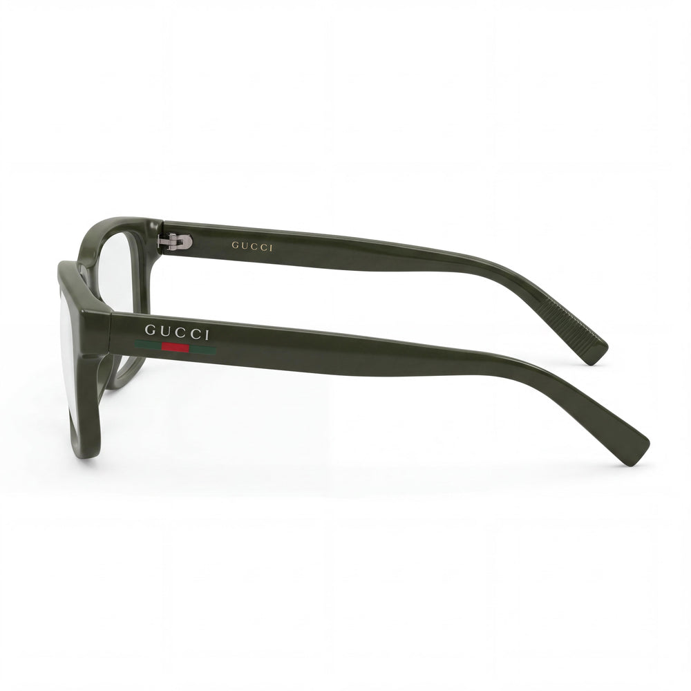 Gucci Gg2107ol-004 Rectangle Eyeglasses Men — side view, Green Acetate temples