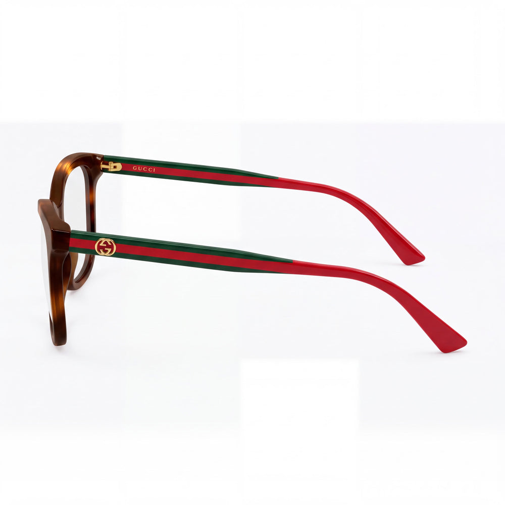 Gucci Gg2117o-002 Rectangle Eyeglasses Unisex — side view, Havana Acetate temples