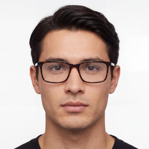 Gucci Rectangle Eyeglasses Men — side view, Gray, Clear Acetate temples