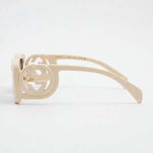 Gucci Square Sunglasses Women — side view, Non-Polarized Ivory Gray lens