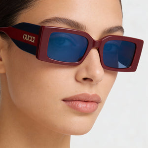 Gucci Rectangle Sunglasses Women — side view, Non-Polarized Black lens
