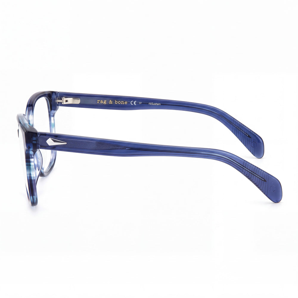 Gucci RNB3053 Square Eyeglasses Unisex — side view, Blue Injected temples