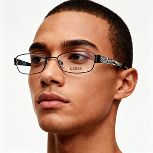 Guess 2404-b84 Rectangle Eyeglasses Unisex — side view, Black Metal temples
