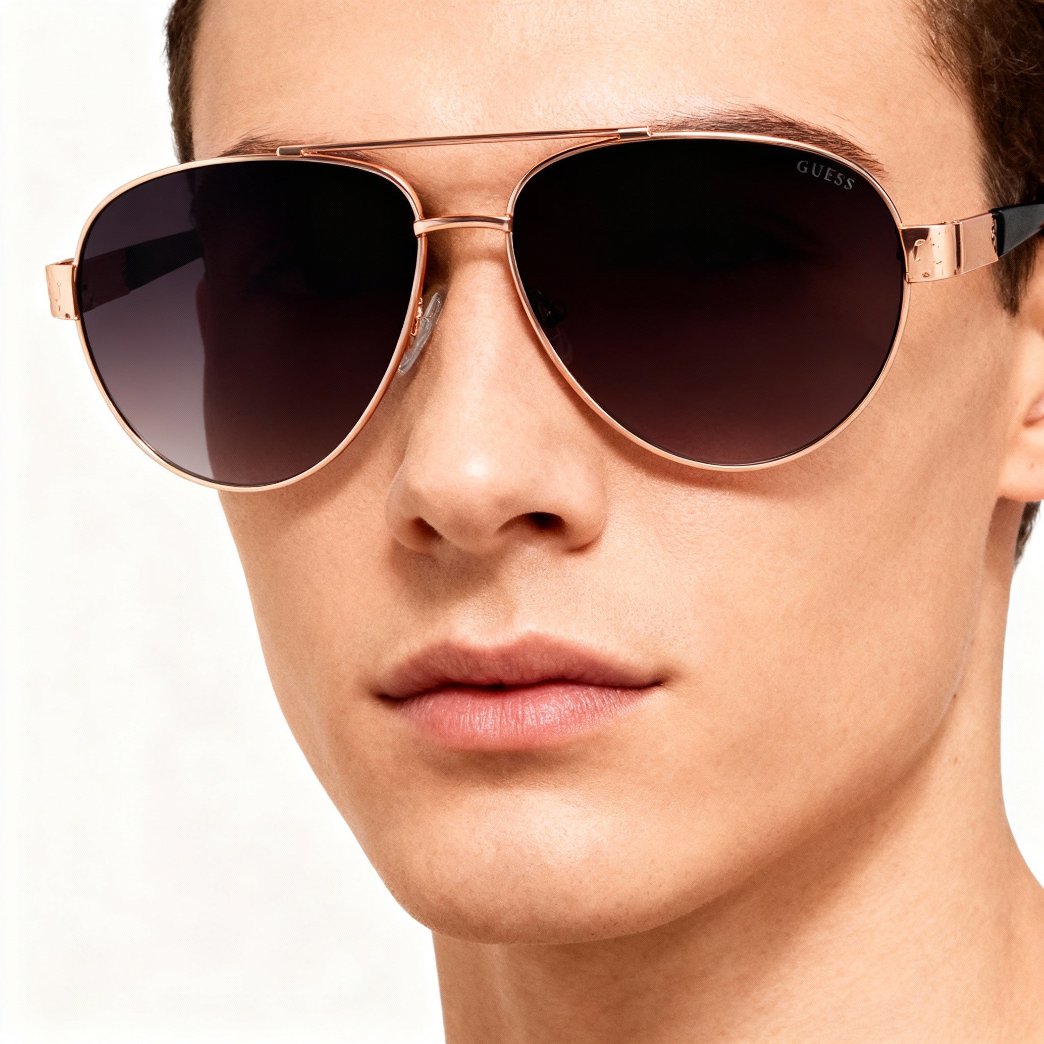 Gafas de sol rectangulares unisex Guess Bohemian Shiny Light Nickeltin, 60 mm, Photo 3