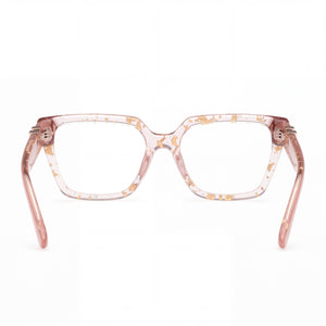 Guess by Marciano 50028 Square Eyeglasses Men — side view, Pink Plastic temples