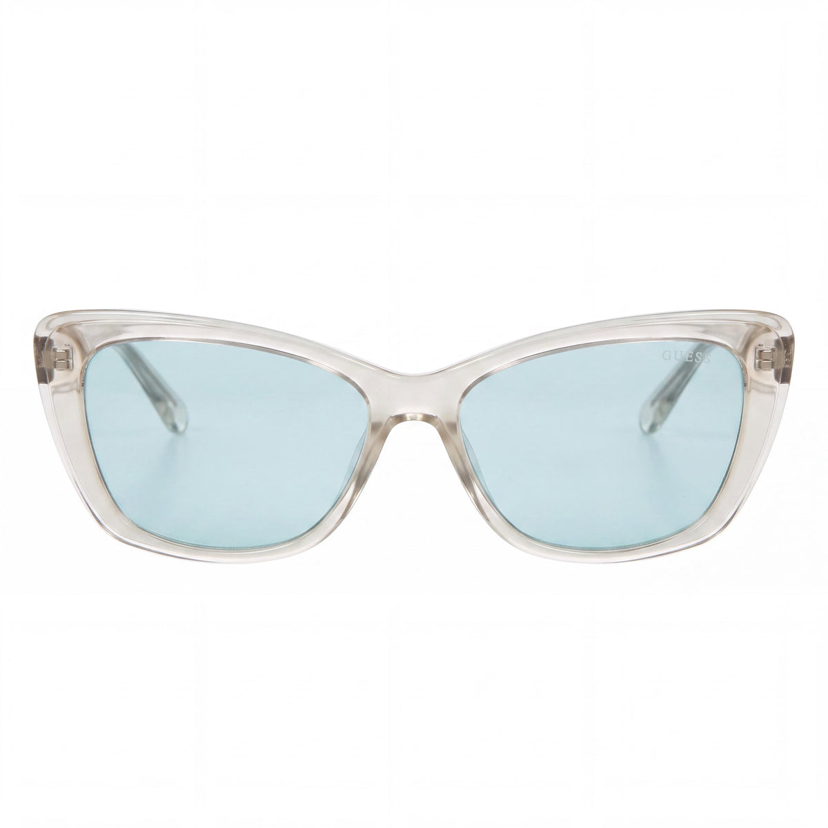 Gafas de sol clásicas de plástico para mujer GUESS, montura azul cristal, lentes azules, protección UV del 100%, 55-16-140 mm, Photo 2