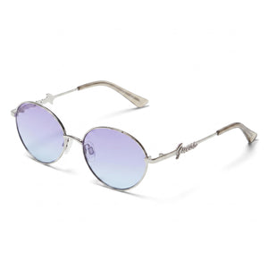 Guess GF4014 Silver Oval Sunglasses for Women, Violet-to-Blue Gradient lens