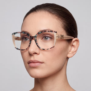 Guess Gm50012 Square Eyeglasses Women — side view, Beige Brown Plastic temples