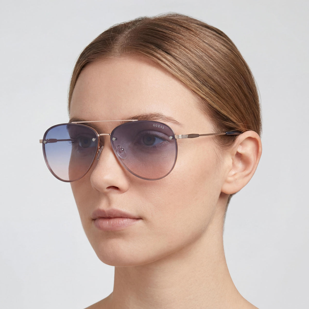 Guess Shiny Rose Gold, Gradient Blue Aviator Sunglasses Unisex, 63mm, Photo 4