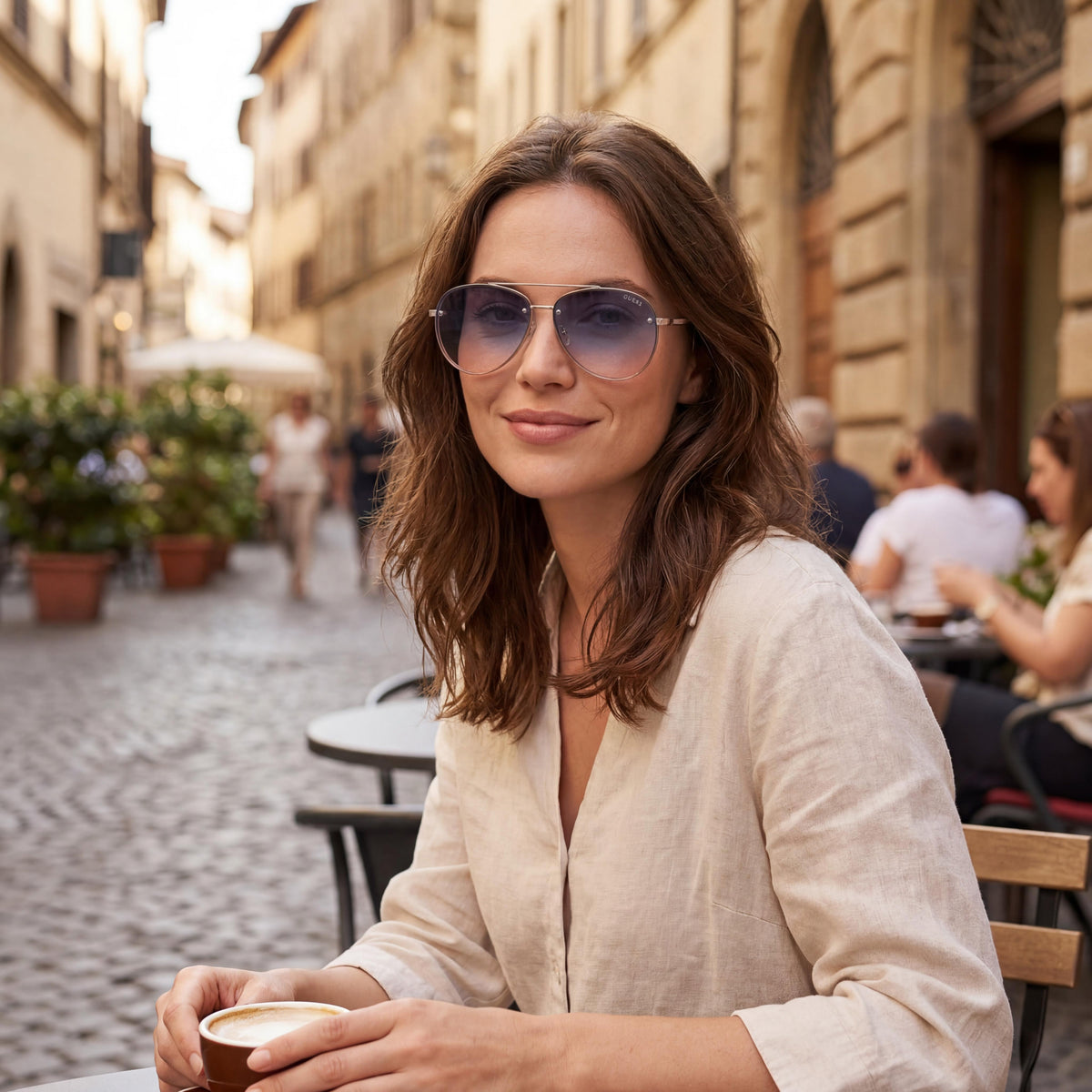 Guess Shiny Rose Gold, Gradient Blue Aviator Sunglasses Unisex, 63mm, Photo 5