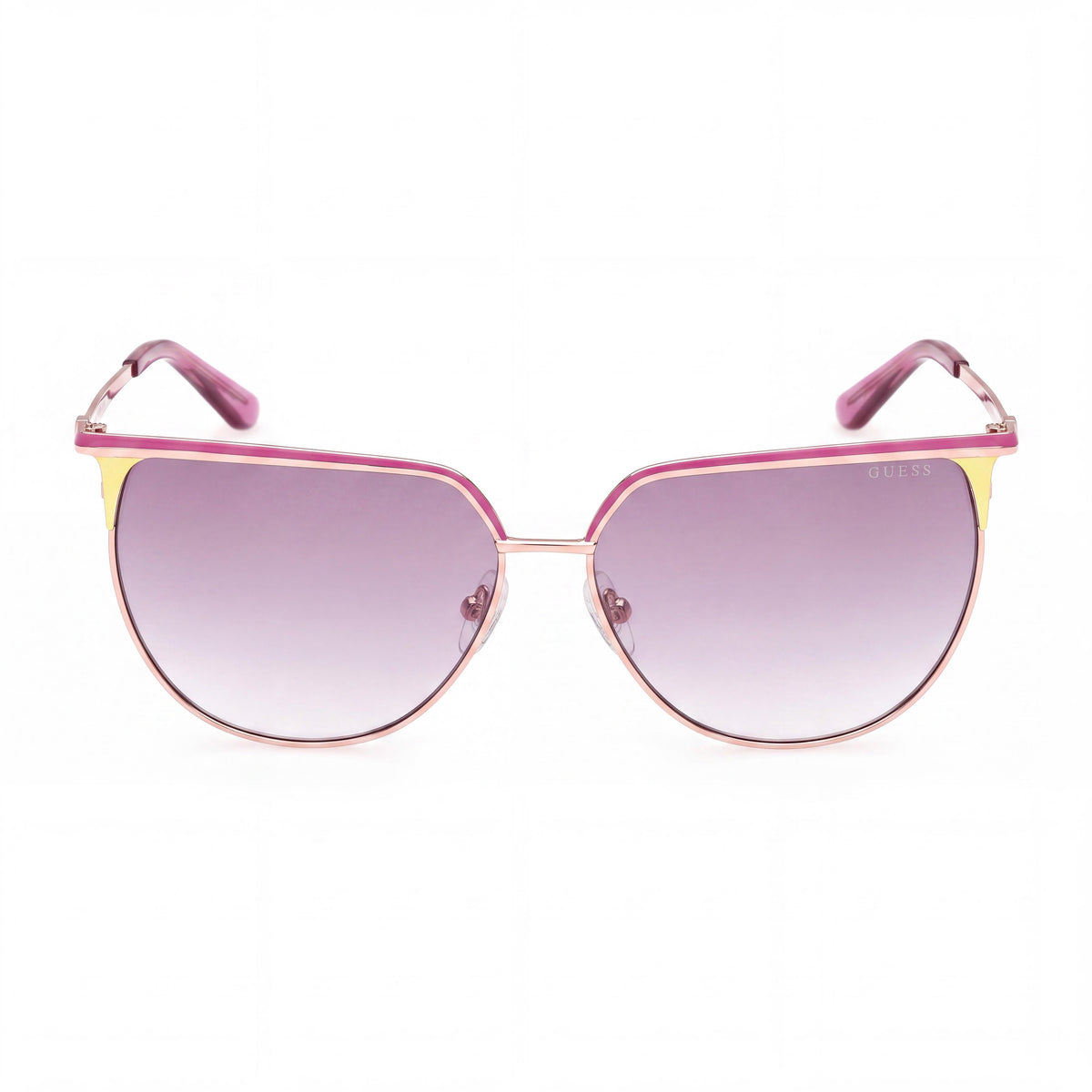 Gafas de sol GUESS Modern para mujer con montura metálica brillante color oro rosa, lentes degradadas violetas y protección UV de 58 mm, Photo 2
