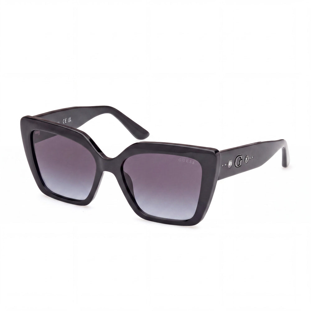 Guess GU00162 Glossy Black Square Sunglasses for Women, gradient smoke lens