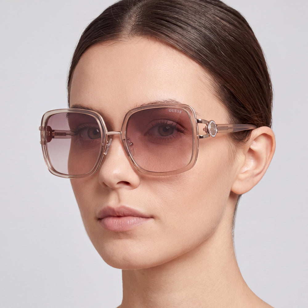 Guess Gu00180 Aviator Sunglasses Women — side view, Non-Polarized Bordeaux lens