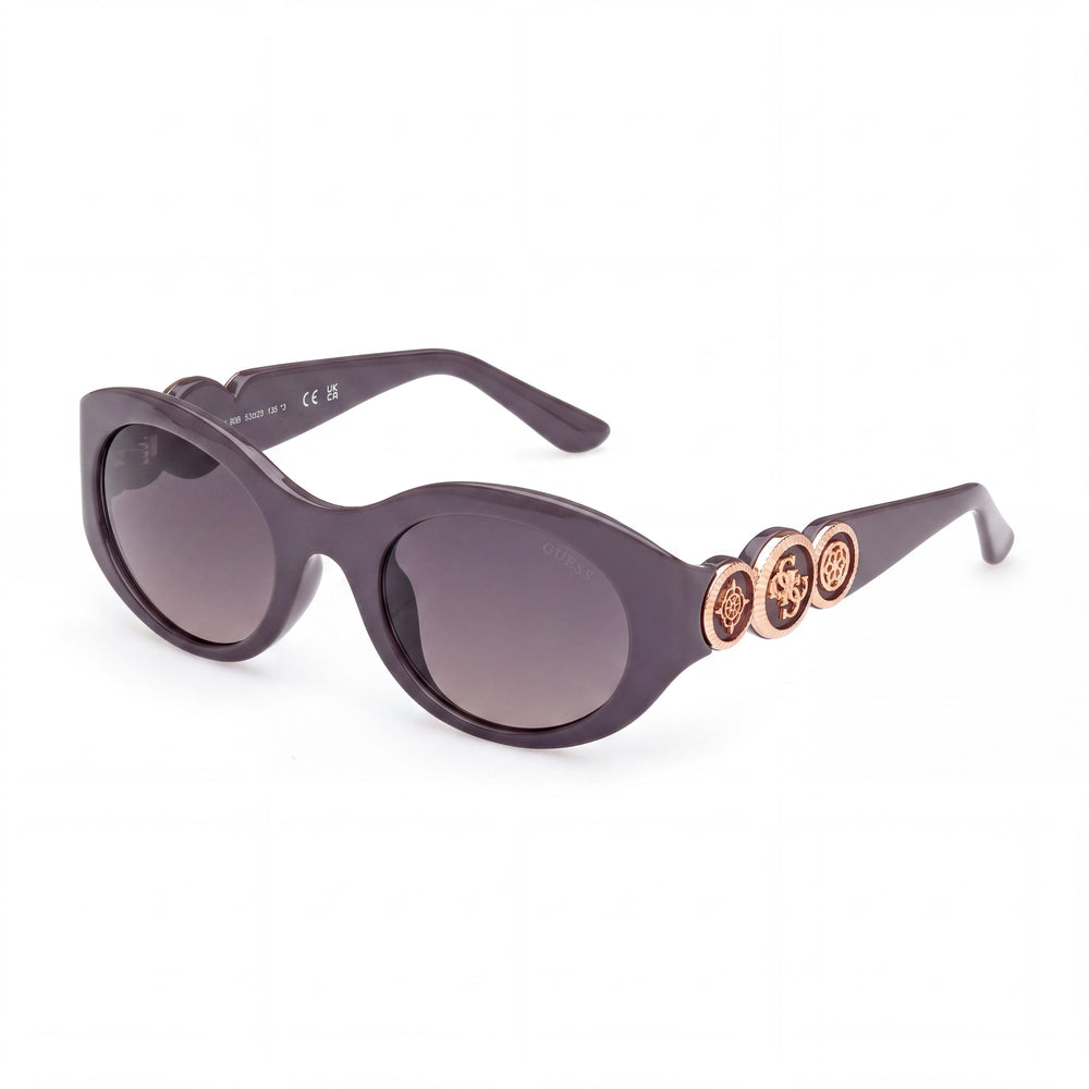 Guess GU00198-H Violet Oval Sunglasses for Women, Black lens
