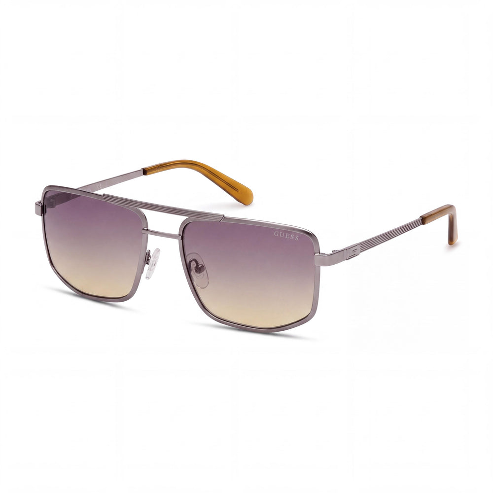 Guess Gu00208 Silver Aviator Sunglasses Unisex, gradient smoke lens